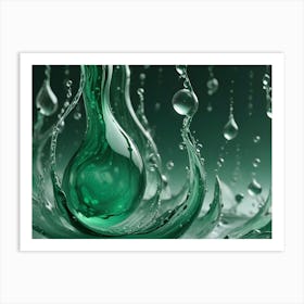 Macro View Of A Splash Of Vibrant Green Liquid With Droplets Suspended In Mid Air, Capturing The Beauty And Fluidity Of Motion Art Print