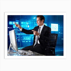 Businessman Pointing At Computer Screen Art Print