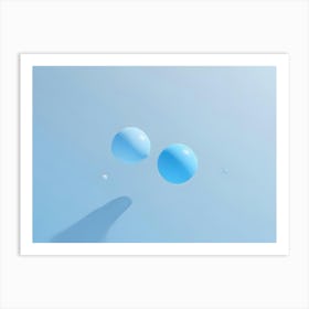 Two Blue 3d Spheres On Light Blue Background Art Print