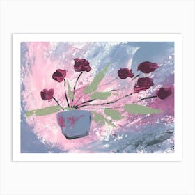 Magenta Flowers On Pink - floral hand painted minimal contemporary living room bedroom Art Print