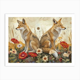 Floral Animal Illustration Coyote 4 Art Print
