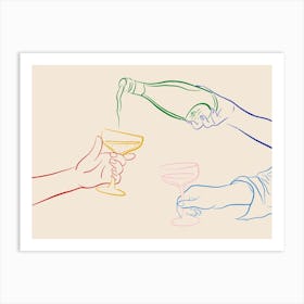 Champagne Pour - Multicolored Art Print