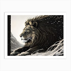 Lion In The Snow Art Print