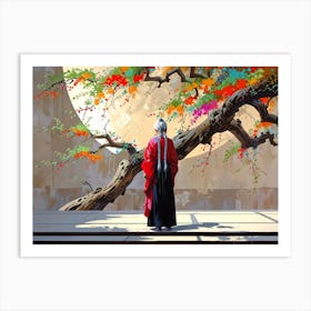 Asian Woman Under A Tree Art Print