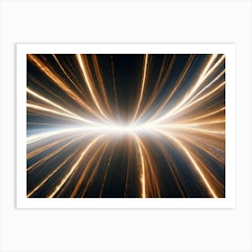 A Dynamic Abstract Image Featuring A White Light Source Surrounded By Glowing, Golden Lines Radiating Outwards Art Print