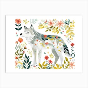 Little Floral Arctic Wolf 1 Art Print