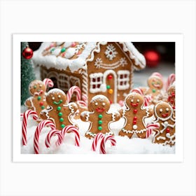 Gingerbread Men With Smiling Faces Befriending Each Other Amidst A Landscape Sprinkled With Gumdrop Art Print