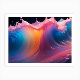 Abstract Waves Of Vibrant Colors, Simulating Liquid Paint Flowing And Swirling Art Print