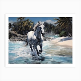 A Horse Oil Painting In Maldives Beaches, Maldives, Landscape 2 Art Print