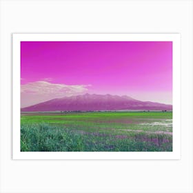 Pink Mt Blanca over Lake of Green Flowers Art Print