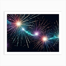 Multiple Fireworks Exploding In The Night Sky, Creating A Vibrant And Colorful Display Art Print