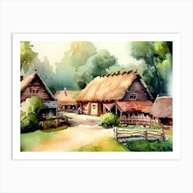 Village House AI Watercolor Painting 3 Art Print