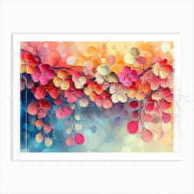 Elegant Colorful with Vibrant Flower Hanging Branches Illustration 3 Art Print