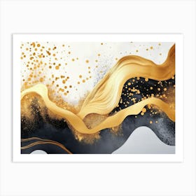 Abstract Golden And Black Shapes In The Paint Drawing Background 1 Art Print