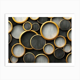 The Modern Background Is Comprised Of Black, Gray, Beige, And Golden Circles Art Print