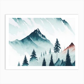Mountain And Forest In Minimalist Watercolor Horizontal Composition 404 Art Print