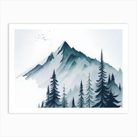 Mountain And Forest In Minimalist Watercolor Horizontal Composition 51 Art Print