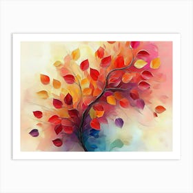 Vibrant Tree with Colorful Leaves 3d Abstract Painting Art Print