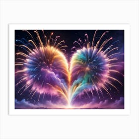 Abstract Image Of A Heart Shaped Firework Display, With Multiple Explosions Creating A Vibrant And Romantic Composition Art Print