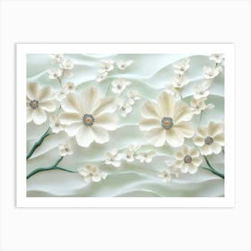 3d White Flowers Art Print