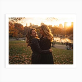 Best Friends Embracing In A Warm Hug Their Smiles Radiant Against The Backdrop Of A Bustling Urban (2) Art Print