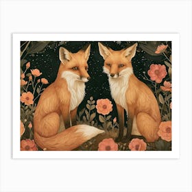 Floral Animal Illustration Fox 4 Art Print