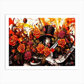 Witches And Music Reminiscing 14 - Roses And Guitars Art Print