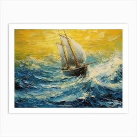 Sailboat In Rough Seas Art Print