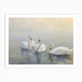 Swans In The Mist Art Print