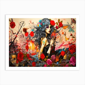 Witches And Music - Girl With Roses Art Print