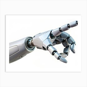 A Robotic Arm With White Casing And Metallic Joints Reaches Out With Its Index Finger Extended, Isolated On A White Background Art Print