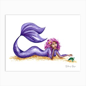 Mermaid with a turtle friend - Tiana Art Print
