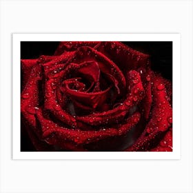 Red Rose With Water Droplets Art Print