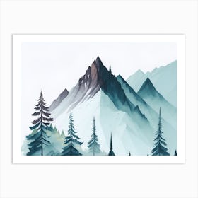 Mountain And Forest In Minimalist Watercolor Horizontal Composition 97 Art Print