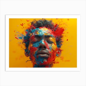Psychedelic Portrait: Vibrant Expressions in Liquid Emulsion Paint Splashed Face 1 Art Print