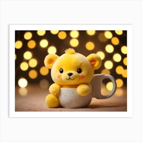 Yellow Plush Bear In A Cup With Sparkling Lights 1 Art Print