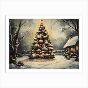 Christmas Tree In The Snow 1 Art Print