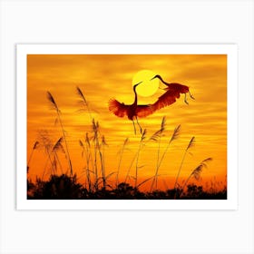 Birds In Flight At Sunset Art Print