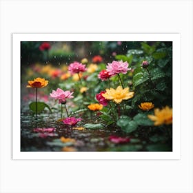 Lotus Flower In The Rain Art Print