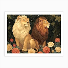 Floral Animal Illustration Lion 1 Art Print