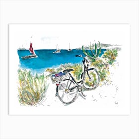 Mediterranean sea bike boat Art Print