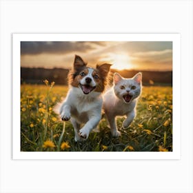 Two Dogs Running In A Field Art Print