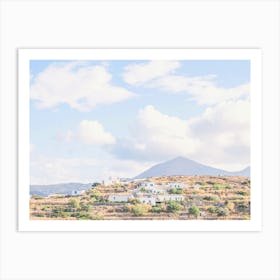 Milos, Greece I Panoramic mountain view to the wild nature, boho aesthetic of the Cyclades islands pastel summer style with fine art photography and retro vintage postcard like Santorini or Mykonos Art Print