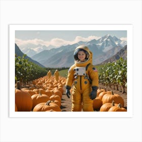 Smiling Astronaut Child In A Pumpkin Patch 4 Art Print