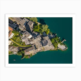 Isola San Giulio, Lake Orta, Italy. Drone photography. Art Print