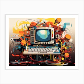 Abstract Vintage Computer Doodle Art Art Print