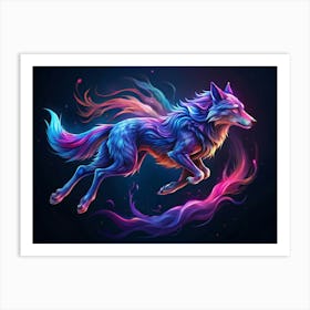 Magical Neon Wolf With Rainbow Wings Art Print