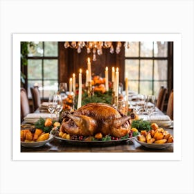 A Sumptuous Thanksgiving Banquet Showcasing A Centerpiece Of Succulent Fresh Roasted Turkey Surrou (4) 1 Art Print