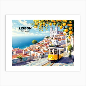 Lisbon Portugal Vintage Travel V 01 Art Print