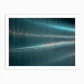 Abstract Image Of A Series Of Vertical Lines With A Glowing Turquoise And Orange Hue, Resembling Data Streams Or Sound Waves, Creating A Dynamic And Futuristic Aesthetic Art Print